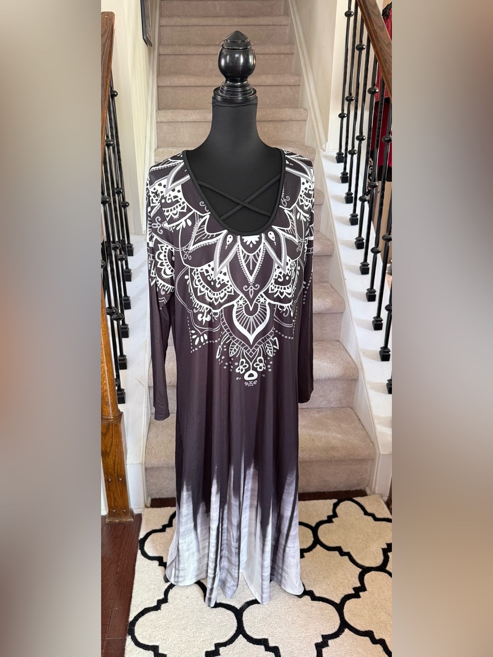 Black and White Maxi Dress with Mandala Print